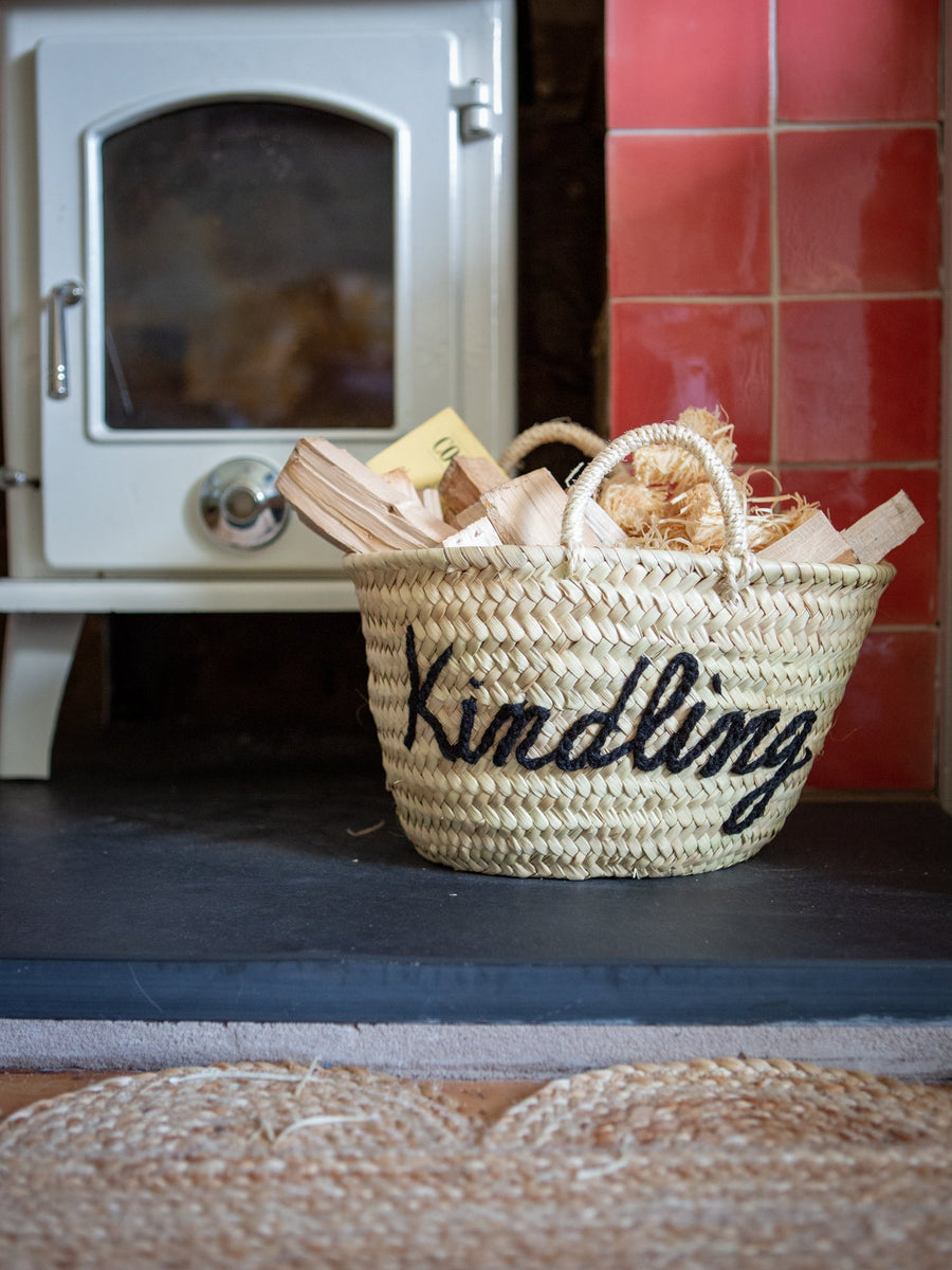 Handmade & Hand embroidered Kindling Basket - The House Upstairs