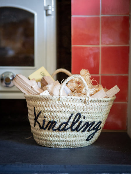 Handmade & Hand embroidered Kindling Basket - The House Upstairs