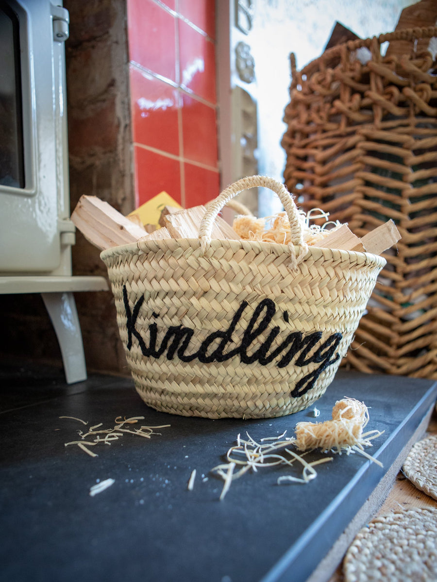 Handmade & Hand embroidered Kindling Basket - The House Upstairs