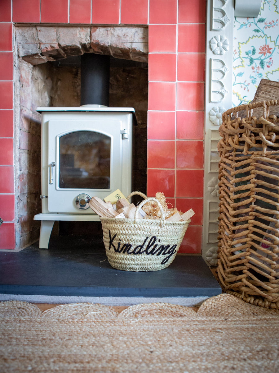 Handmade & Hand embroidered Kindling Basket - The House Upstairs