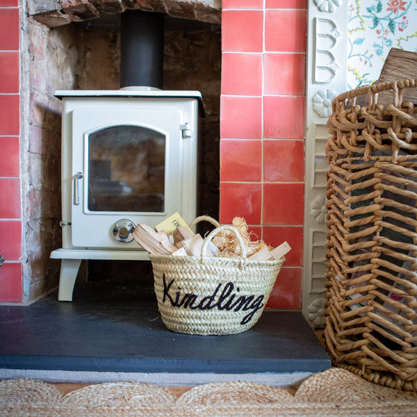 Handmade & Hand embroidered Kindling Basket - The House Upstairs