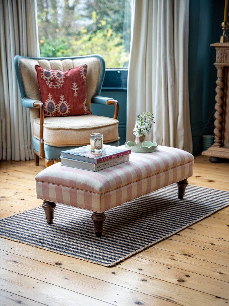 Mini Madeleine Ottoman Footstool in Ian Mankin Gingham - The House Upstairs