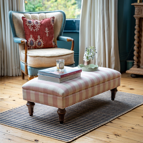 Mini Madeleine Ottoman Footstool in Ian Mankin Gingham - The House Upstairs