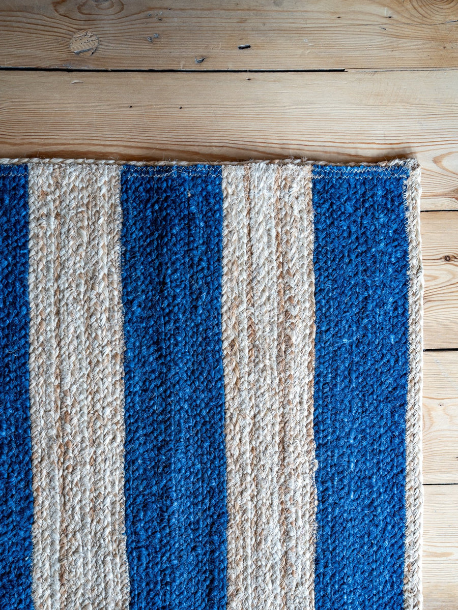 Navy & Natural Jute Wide Stripe Rug - The House Upstairs