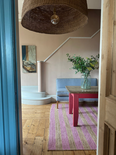 Pink & Natural Jute Wide Stripe Rug - The House Upstairs