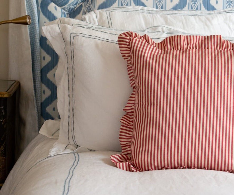 The Striped Frill Bolster Cushion | 5 colours - The House Upstairs