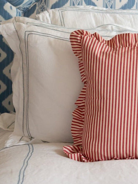 The Striped Frill Bolster Cushion | 5 colours - The House Upstairs