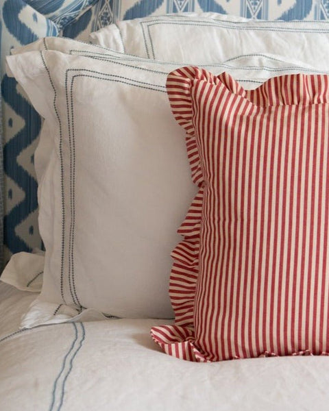 The Striped Frill Bolster Cushion | 5 colours - The House Upstairs