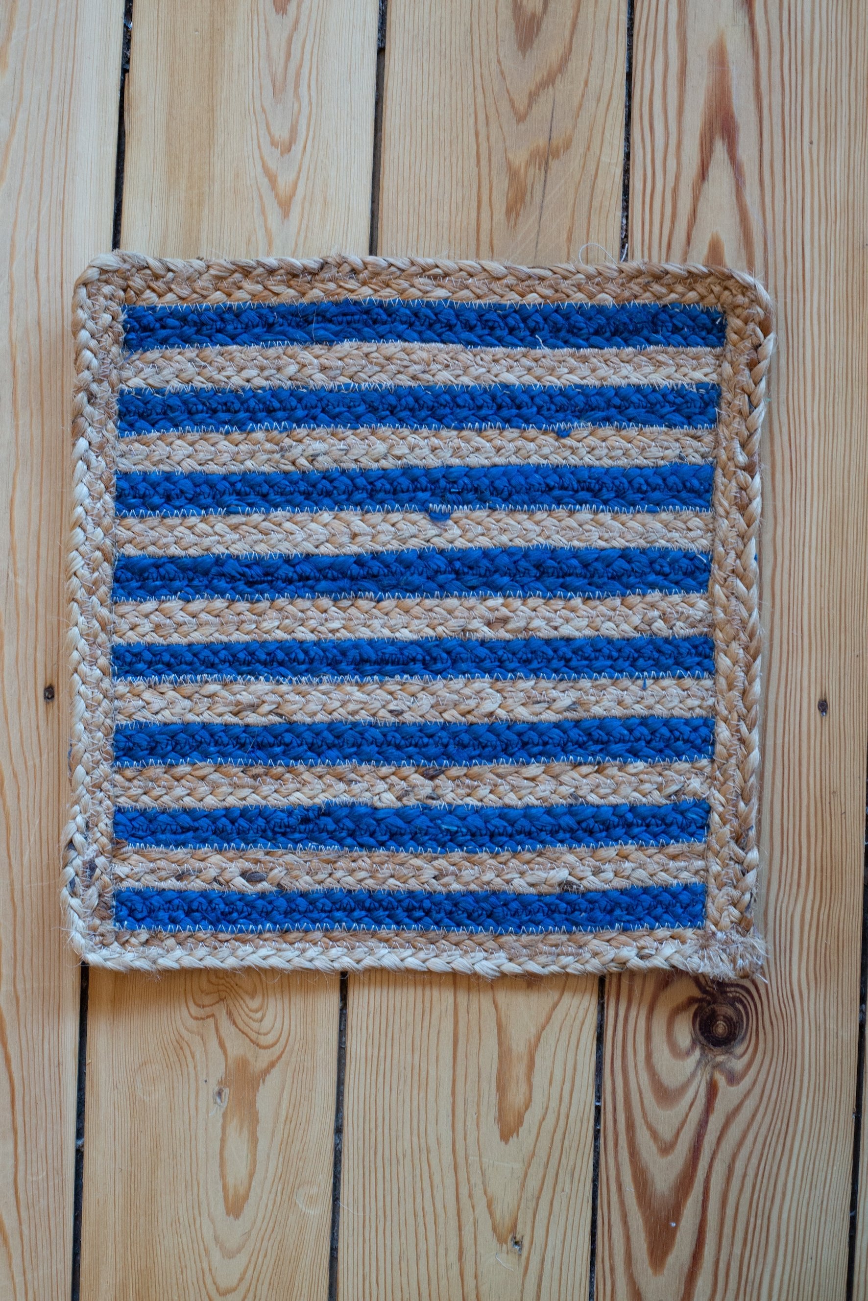Blue & Natural Jute Stripe Rug - The House Upstairs