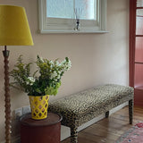 Aria custom fabric end of bed bench in Claremont Bon Marche Leopard print used as a hall bench