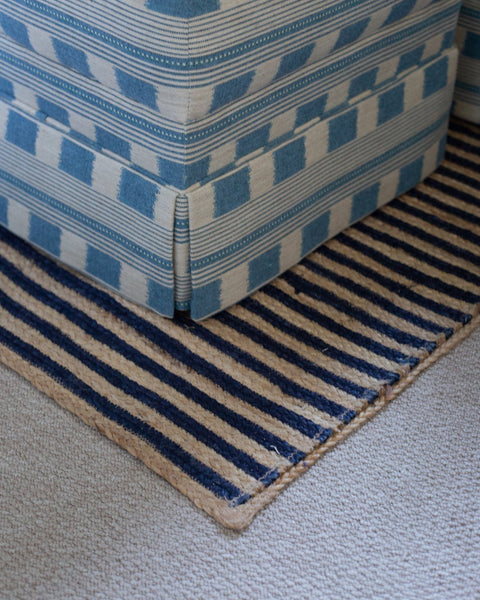 Navy & Natural Jute Stripe Rug - The House Upstairs